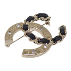 Chanel CC Logo Brooch Metal Leather Crystal Gold — view 2