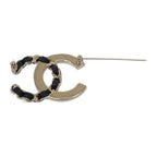 Chanel CC Logo Brooch Metal Leather Crystal Gold — view 4