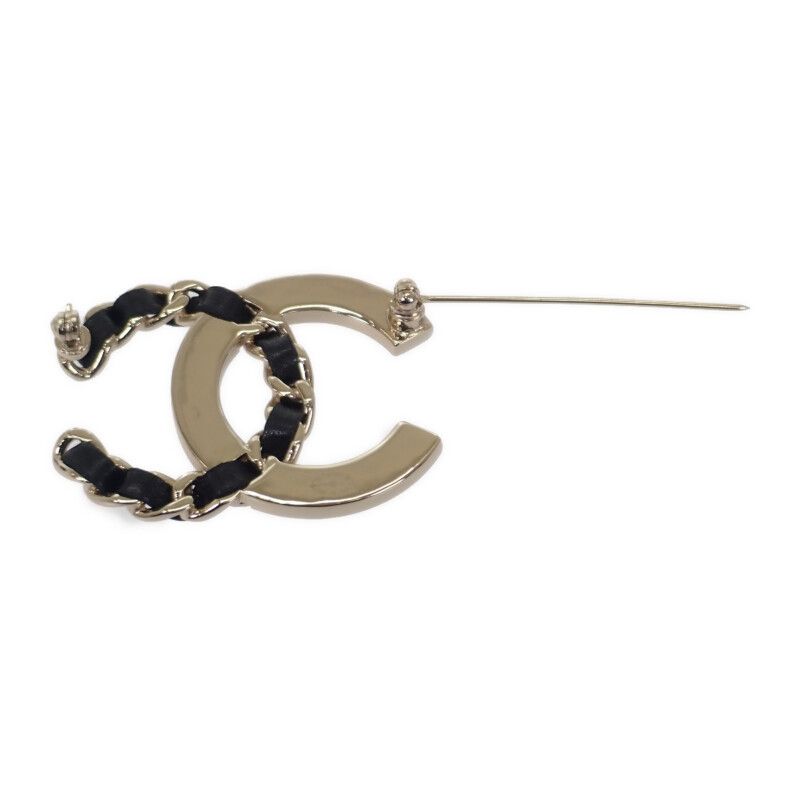 Chanel CC Logo Brooch Metal Leather Crystal Gold — view 4