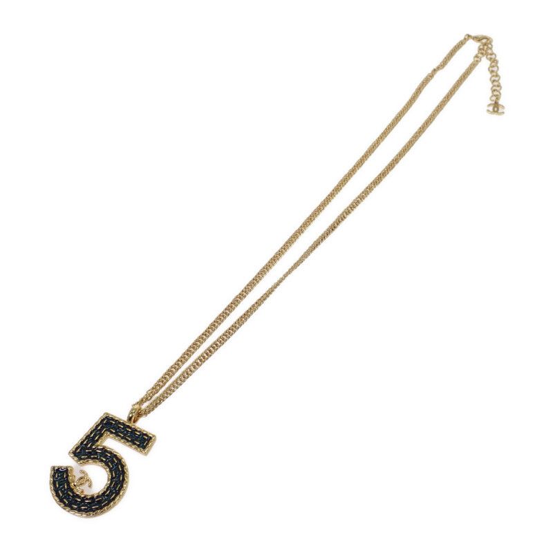 Chanel Long Necklace Metal Gold Blue — view 4