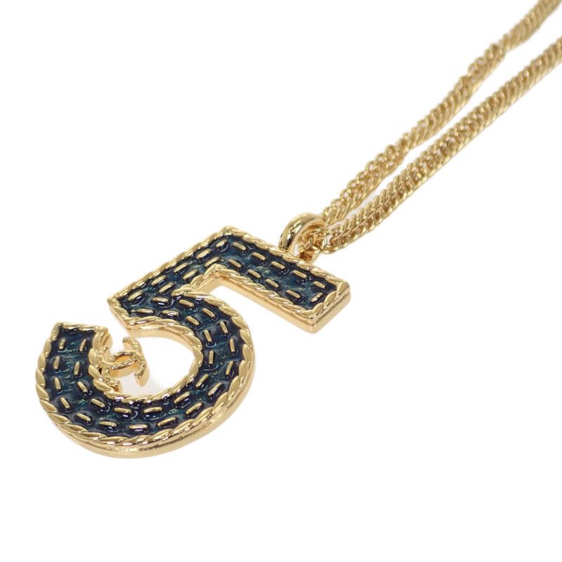 Chanel Long Necklace Metal Gold Blue — view 2