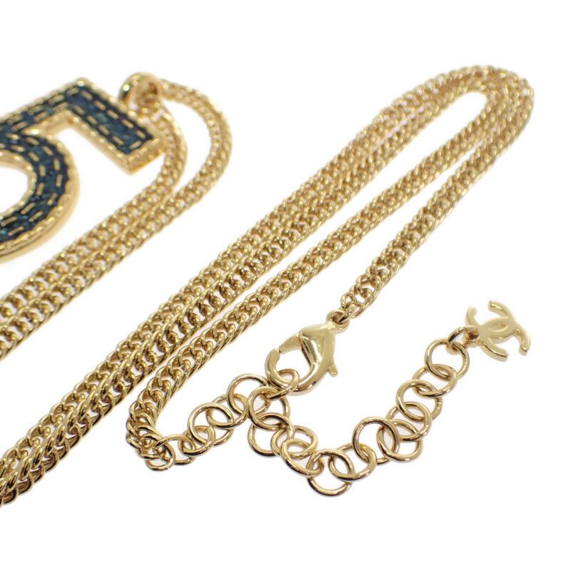 Chanel Long Necklace Metal Gold Blue — view 5