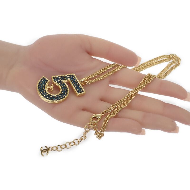 Chanel Long Necklace Metal Gold Blue — view 8