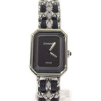 Chanel Premier Iconic Chain L Watch Stainless Steel Leather Quartz Black Dial
