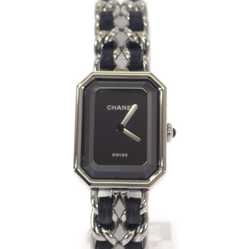 Chanel Premier Iconic Chain L Watch Stainless Steel Leather Quartz Black Dial