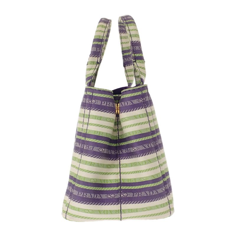Prada Canapa Tote Border 2-Way Shoulder Bag Canvas Purple Green Gold — view 3