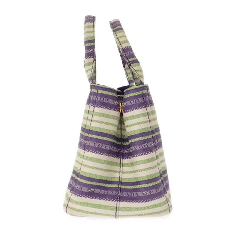 Prada Canapa Tote Border 2-Way Shoulder Bag Canvas Purple Green Gold — view 4