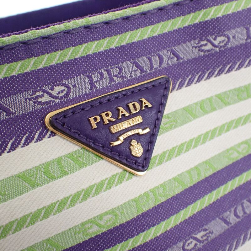 Prada Canapa Tote Border 2-Way Shoulder Bag Canvas Purple Green Gold — view 8