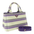 Prada Canapa Tote Border 2-Way Shoulder Bag Canvas Purple Green Gold
