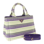 Prada Canapa Tote Border 2-Way Shoulder Bag Canvas Purple Green Gold