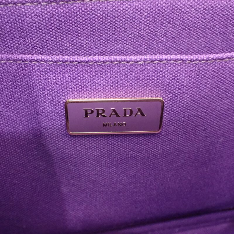 Prada Canapa Tote Border 2-Way Shoulder Bag Canvas Purple Green Gold — view 7