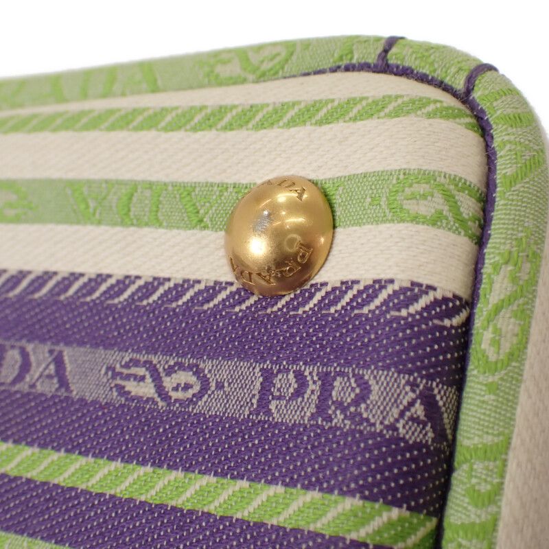 Prada Canapa Tote Border 2-Way Shoulder Bag Canvas Purple Green Gold — view 9