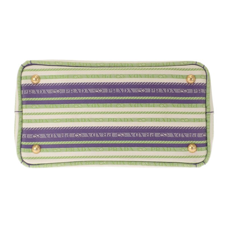 Prada Canapa Tote Border 2-Way Shoulder Bag Canvas Purple Green Gold — view 5