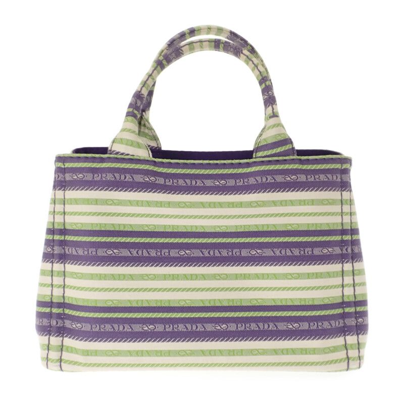 Prada Canapa Tote Border 2-Way Shoulder Bag Canvas Purple Green Gold — view 2