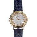 Hermes Ruban Lug Bezel Diamond Watch Yellow Gold Pink Navy Quartz White Dial