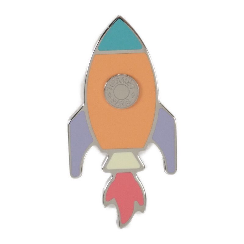 Hermes Space Badge Brooch Metal Multi Orange