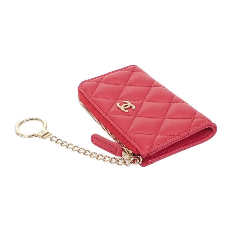 Chanel Quilted Key Ring Coin Case Lambskin Pink Gold — view 4