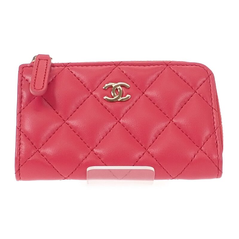 Chanel Quilted Key Ring Coin Case Lambskin Pink Gold