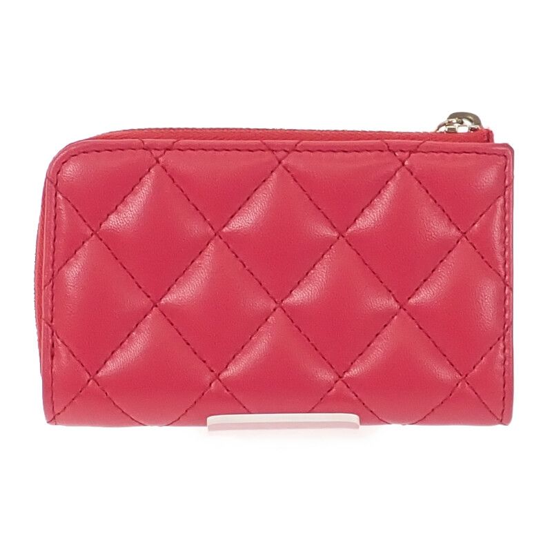 Chanel Quilted Key Ring Coin Case Lambskin Pink Gold — view 3