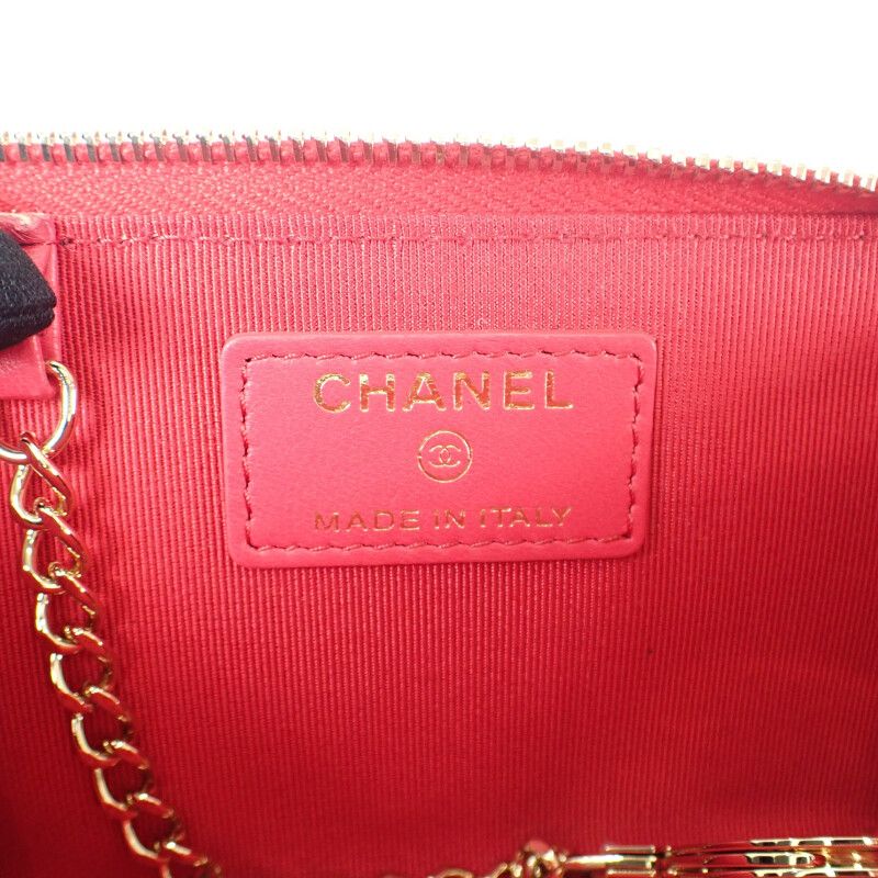 Chanel Quilted Key Ring Coin Case Lambskin Pink Gold — view 6