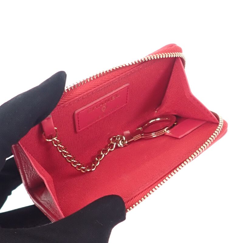 Chanel Quilted Key Ring Coin Case Lambskin Pink Gold — view 5