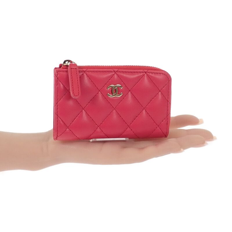 Chanel Quilted Key Ring Coin Case Lambskin Pink Gold — view 7