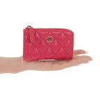 Chanel Quilted Key Ring Coin Case Lambskin Pink Gold — view 7