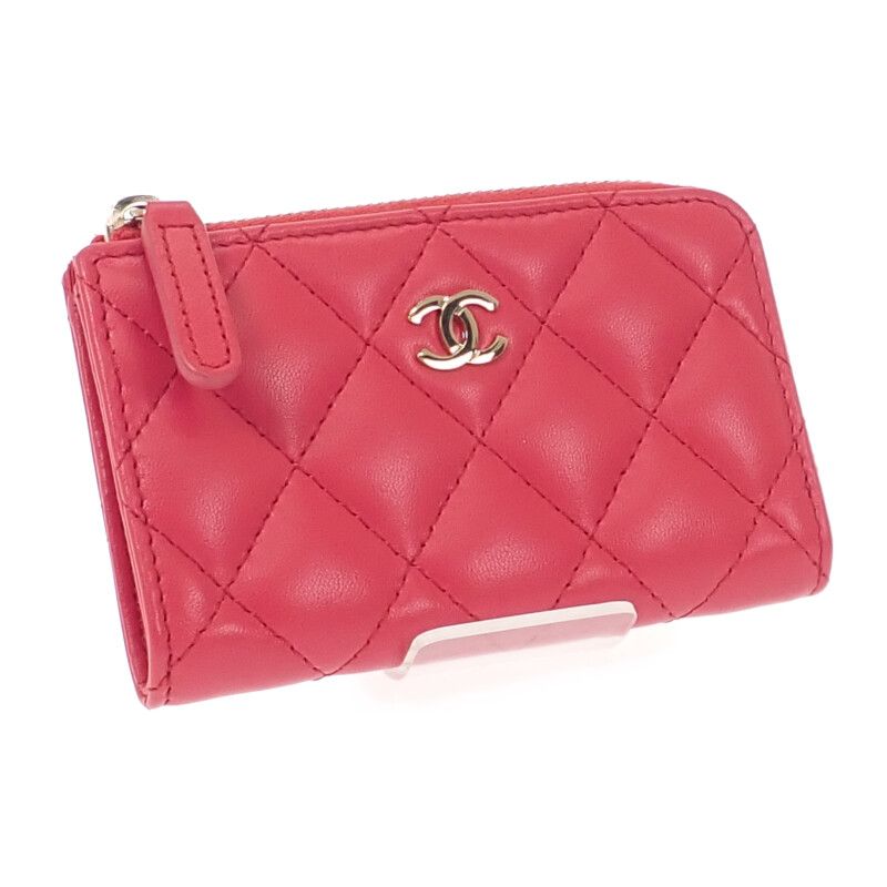 Chanel Quilted Key Ring Coin Case Lambskin Pink Gold — view 2