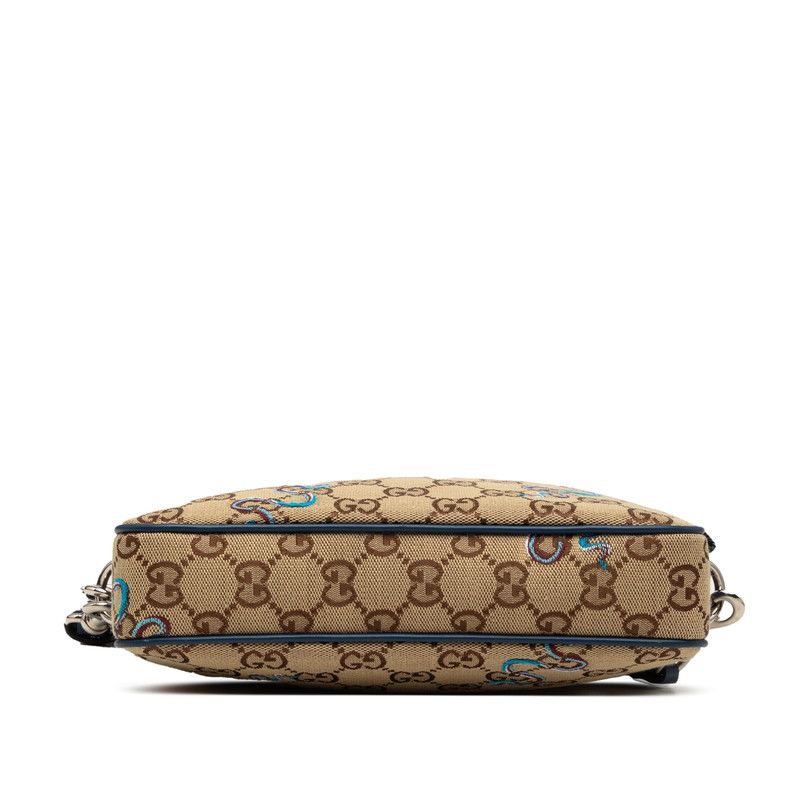 Gucci GG Canvas Snake Embroidery Crossbody Shoulder Bag Beige Navy — view 3