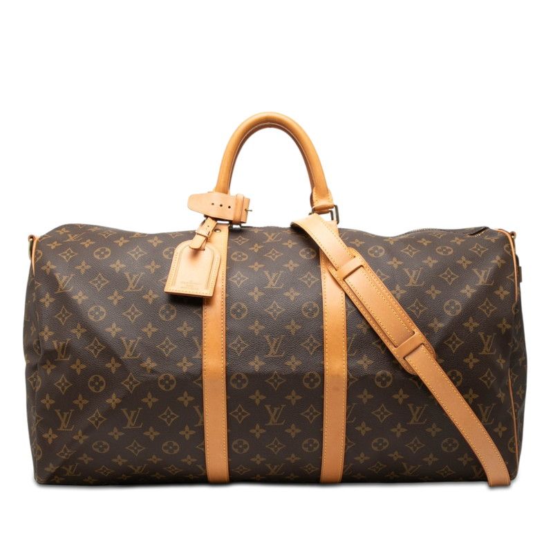 Louis Vuitton Monogram Keepall Bandouliere 55 Boston Bag 2-Way Brown Leather