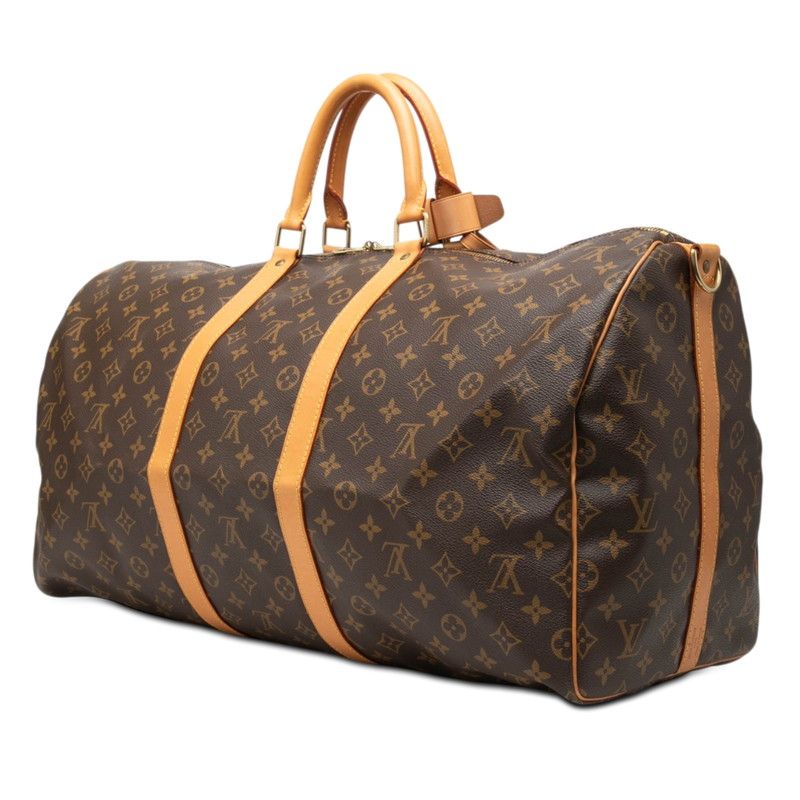 Louis Vuitton Monogram Keepall Bandouliere 55 Boston Bag 2-Way Brown Leather — view 2