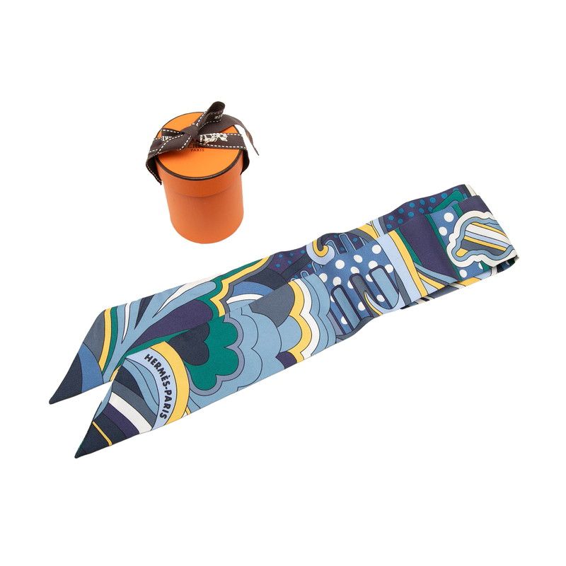 Hermes Twill Faubourg Rainbow Scarf Blue Multicolor Silk — view 6