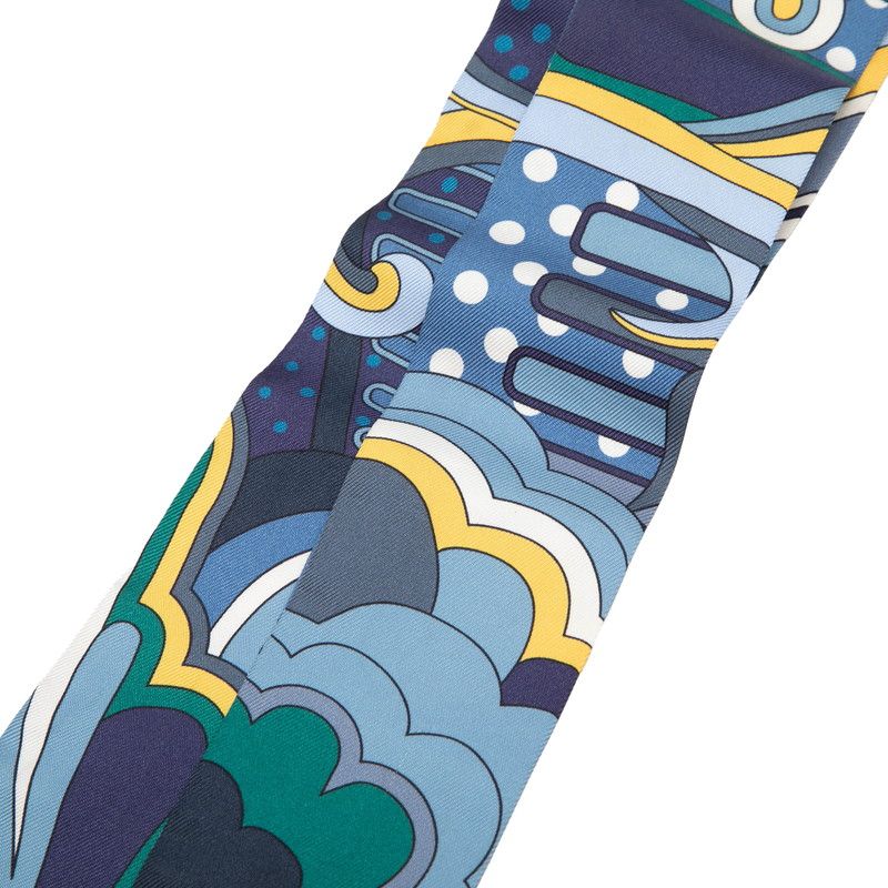 Hermes Twill Faubourg Rainbow Scarf Blue Multicolor Silk — view 2