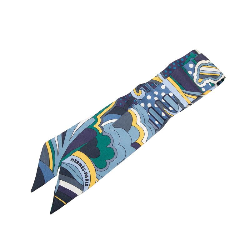 Hermes Twill Faubourg Rainbow Scarf Blue Multicolor Silk