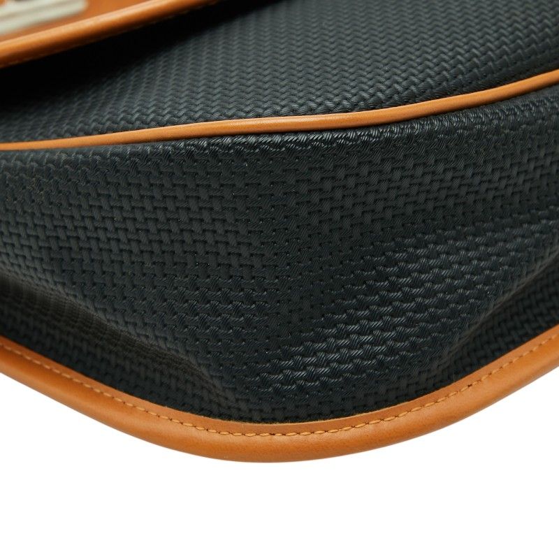 Saint Laurent Logo Plate Crossbody Shoulder Bag Navy Brown Leather — view 5