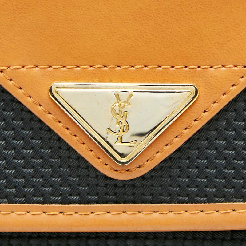 Saint Laurent Logo Plate Crossbody Shoulder Bag Navy Brown Leather — view 7