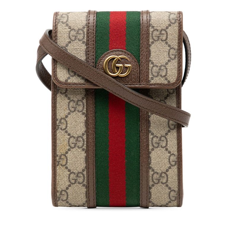 Gucci GG Supreme Ophidia Crossbody Shoulder Bag Beige Brown Leather