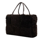 Bottega Veneta Maxi Intrecciato Arco Tote Dark Brown Shearling Leather — view 2