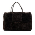 Bottega Veneta Maxi Intrecciato Arco Tote Dark Brown Shearling Leather