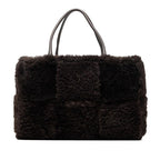 Bottega Veneta Maxi Intrecciato Arco Tote Dark Brown Shearling Leather