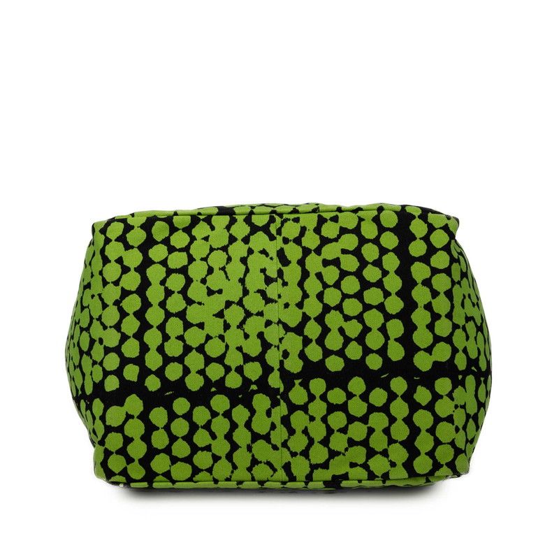 Bottega Veneta Vache Bubble Print Tote Green Black Canvas Leather — view 3