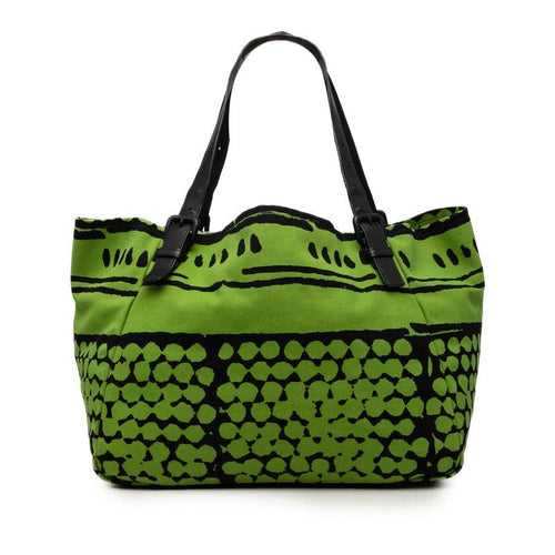 Bottega Veneta Vache Bubble Print Tote Green Black Canvas Leather