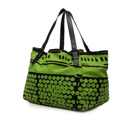 Bottega Veneta Vache Bubble Print Tote Green Black Canvas Leather — view 2