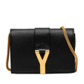 Saint Laurent Line Chain Shoulder Bag Black Leather