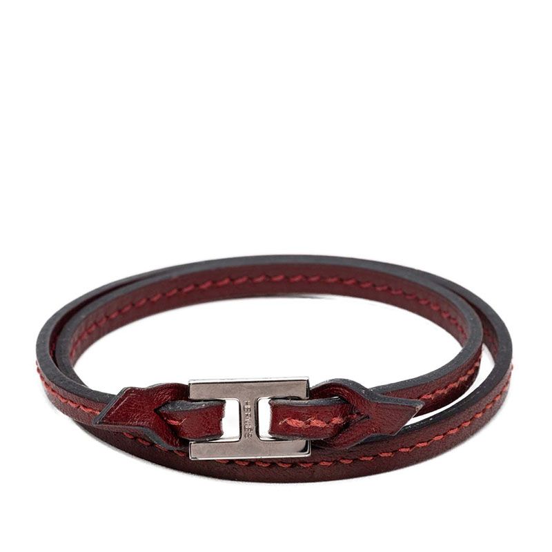 Hermes Tillet Double Strand Bracelet Wine Red Leather