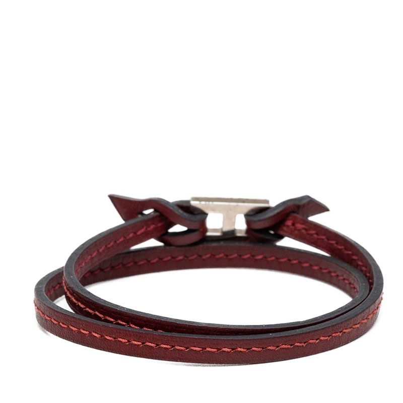 Hermes Tillet Double Strand Bracelet Wine Red Leather — view 3