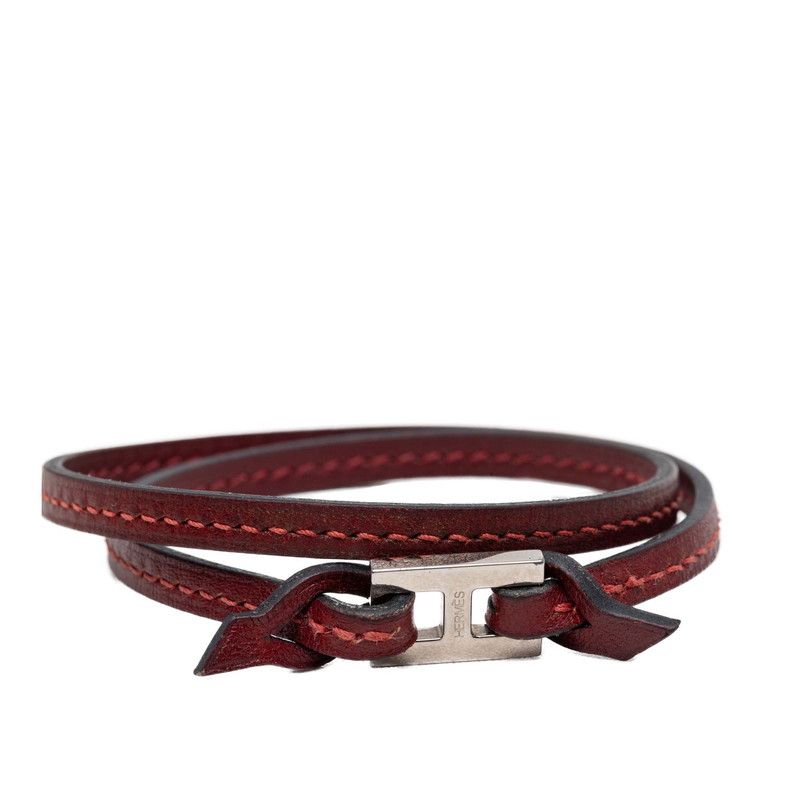 Hermes Tillet Double Strand Bracelet Wine Red Leather — view 4