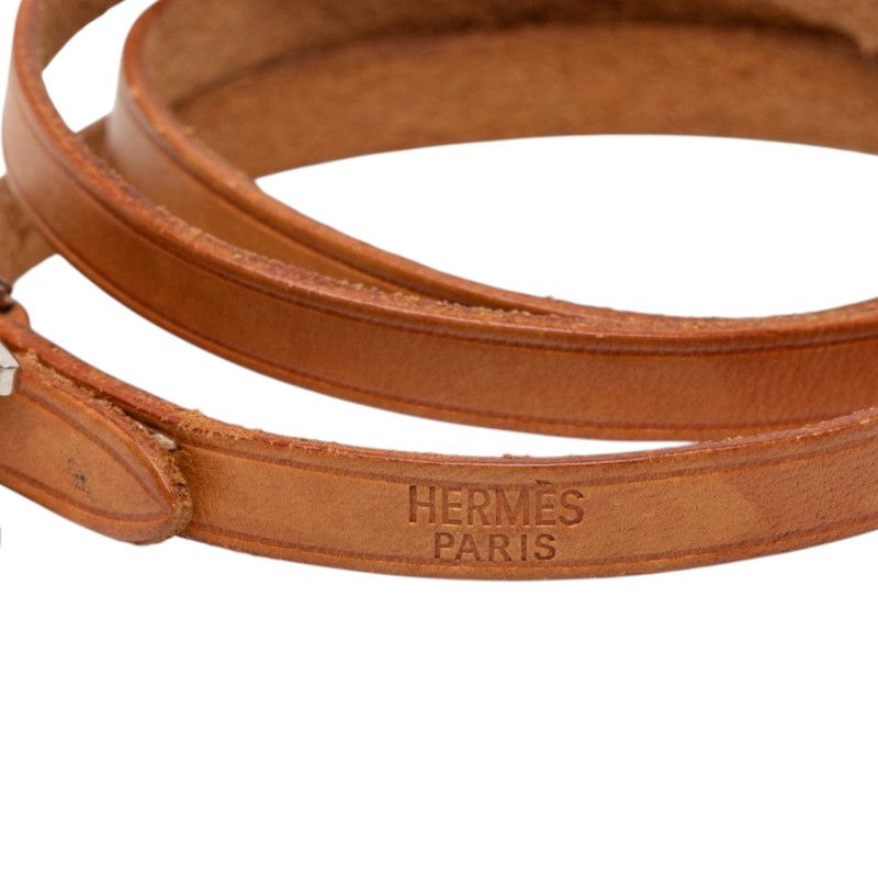 Hermes Hapi Triple Strand Bracelet Brown Silver Leather — view 6