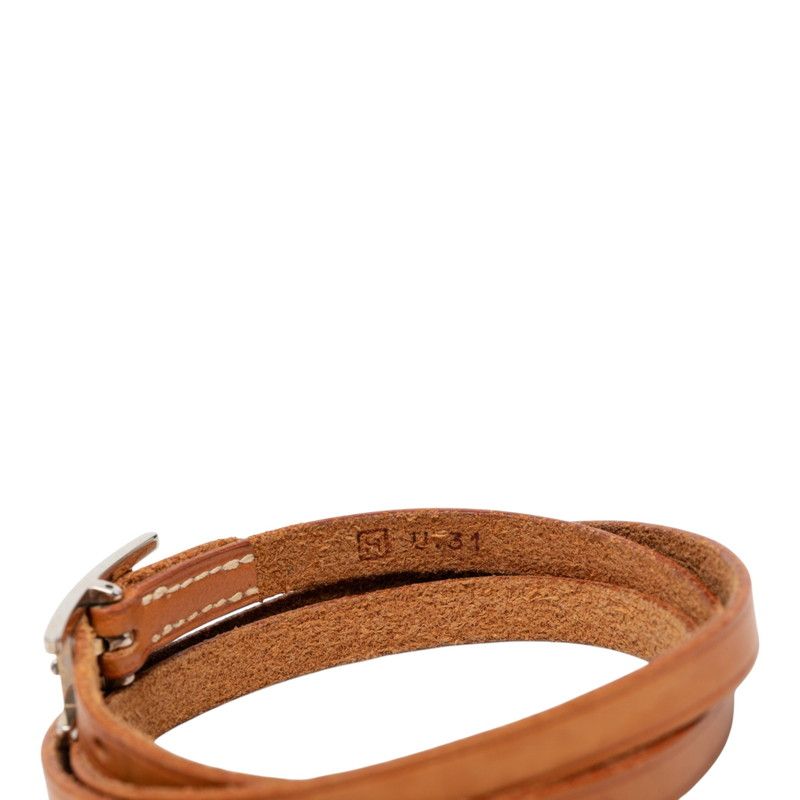 Hermes Hapi Triple Strand Bracelet Brown Silver Leather — view 4