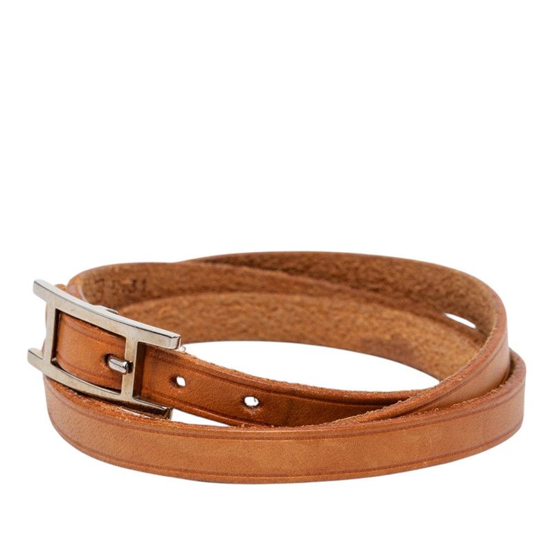 Hermes Hapi Triple Strand Bracelet Brown Silver Leather — view 2